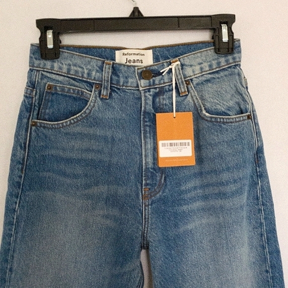 Reformation Chiara Ankle Ties Straight Leg High Rise Jean in Shasta NWT - Picture 4 of 11